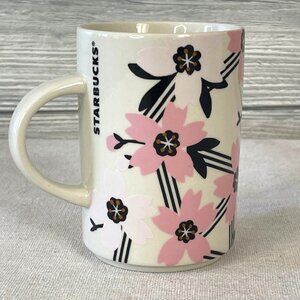 Starbucks 2017 Coffee Mug Cherry Blossoms Sakura Pink White Black Floral Flowers